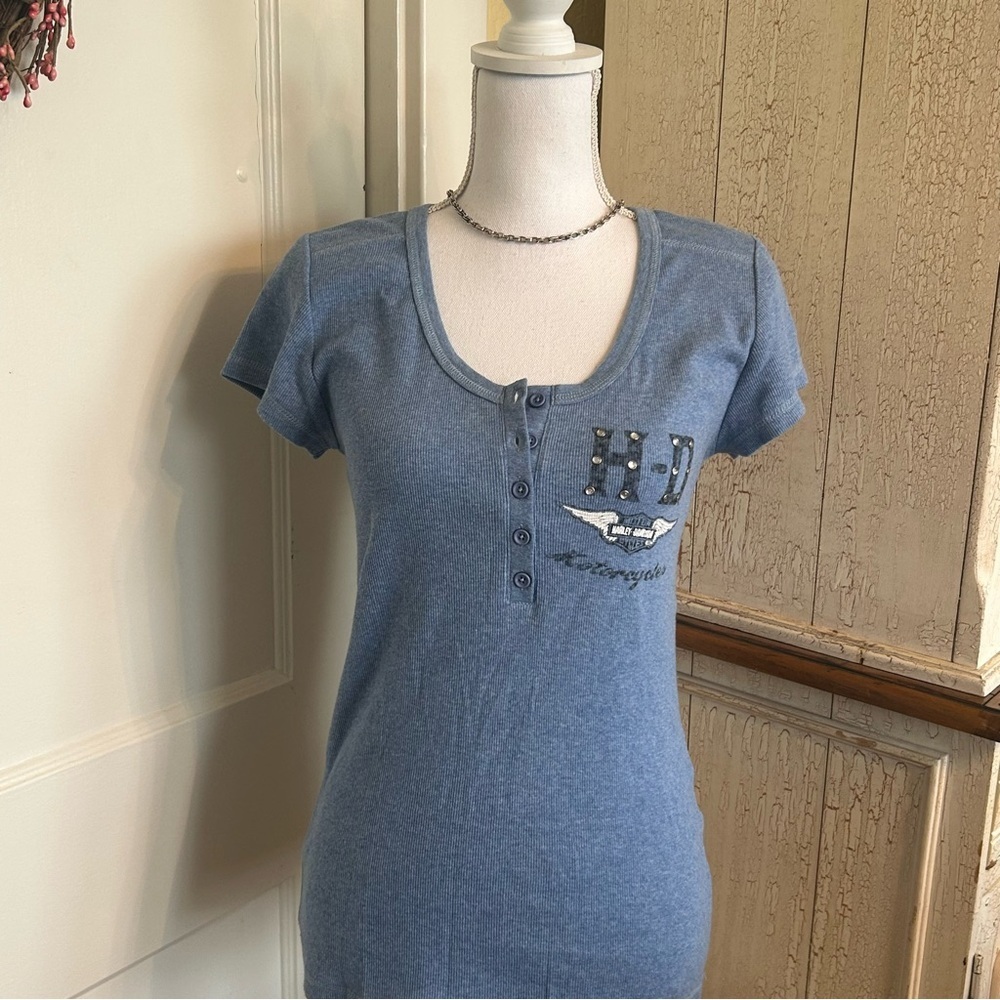 Harley-Davidson Blue Short-Sleeve Henley Tee